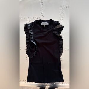 Anthropologie Black Ruffle-Trim Ribbed Top